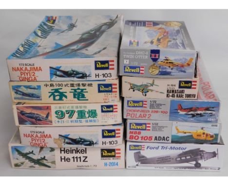 Ten boxed Revell 1:32 &amp; 1:72 scale model aircraft kits, present as unused &amp; complete