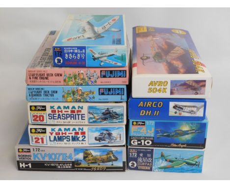 Eight boxed Fujimi &amp; two Smer 1:48 &amp; 1:72 scale model aircraft &amp; crew kits, present as unused &amp; complete