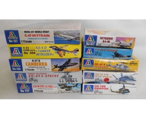 Ten boxed Italeri 1:48 &amp; 1:72 scale model aircraft kits, present as unused &amp; complete