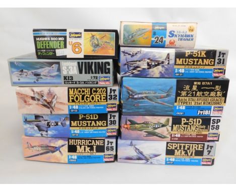 Ten boxed Hasegawa 1:48 &amp; 1:72 scale model aircraft kits, present as unused &amp; complete