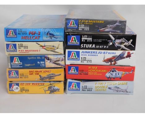 Ten boxed Italeri 1:72 scale model aircraft kits, present as unused &amp; complete