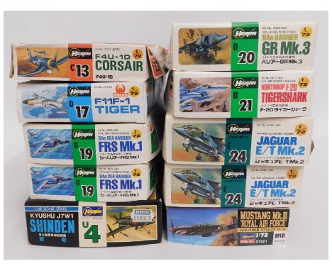 Ten boxed Hasegawa 1:48 &amp; 1:72 scale model aircraft kits, present as unused &amp; complete