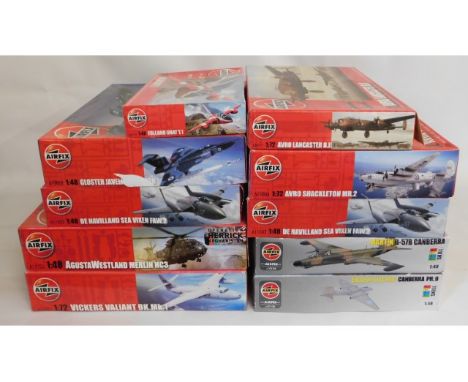 Ten boxed Airfix 1:48 & 1:72 scale model aircraft kits, present as unused & complete