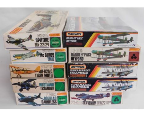 Ten boxed Matchbox 1:32 &amp; 1:72 scale model aircraft kits, present as unused &amp; complete