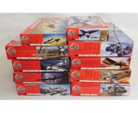 Ten boxed Airfix 1:48 &amp; 1:72 scale model aircraft kits, present as unused &amp; complete