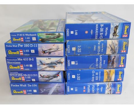 Ten boxed Revell 1:32 &amp; 1:48 scale model aircraft kits, present as unused &amp; complete