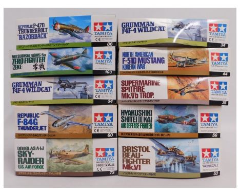 Ten boxed Tamiya 1:48 scale model aircraft kits, present as unused &amp; complete