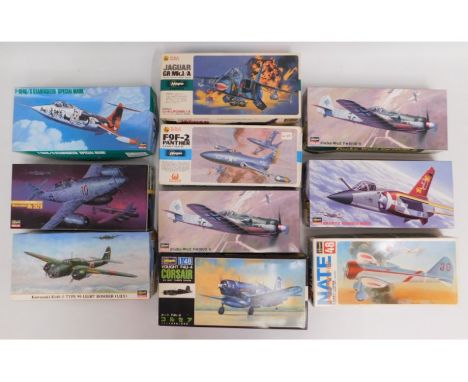 Ten boxed Hasegawa 1:48 &amp; 1:72 scale model aircraft kits, present as unused &amp; complete