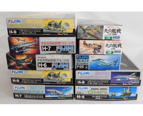 Ten boxed Fujimi 1:72 scale model aircraft kits, present as unused &amp; complete