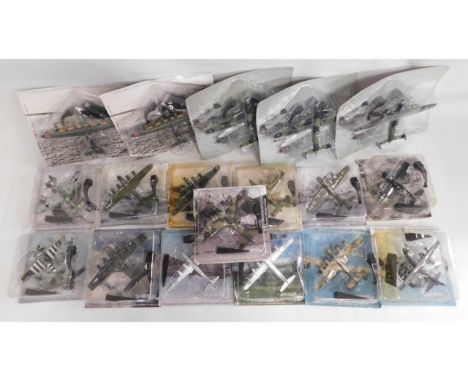 Eighteen diecast 1:72, 1:144, 1:200 scale Amer-Com propelled aircraft with mounts in original blister packs