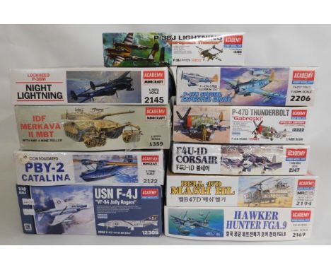 Ten boxed Academy 1:35, 1:48 &amp; 1:72 scale model aircraft kits, present as unused &amp; complete