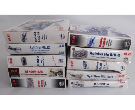 Ten boxed ICM 1:48 &amp; 1:72 scale model aircraft kits, present as unused &amp; complete