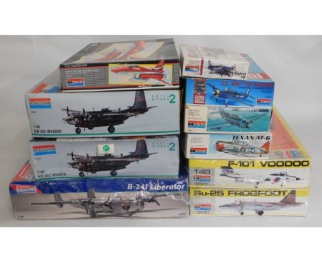 Ten boxed Monogram 1:48 &amp; 1:72 scale model aircraft kits, present as unused &amp; complete