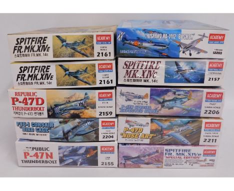 Ten boxed Academy 1:48 scale model aircraft kits, present as unused &amp; complete