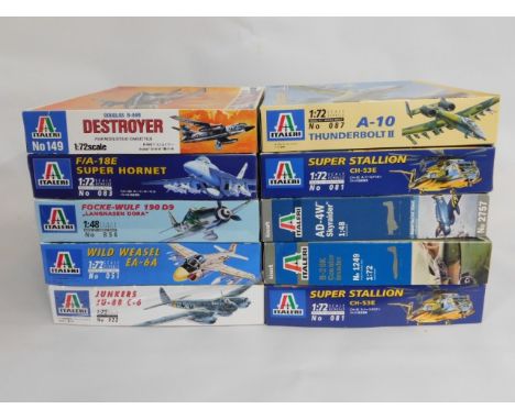 Ten boxed Italeri 1:48 &amp; 1:72 scale model aircraft kits, present as unused &amp; complete