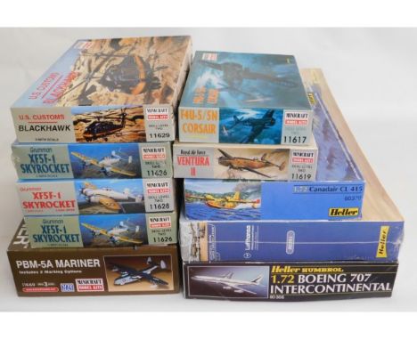 Seven Minicraft &amp; three Heller 1:48 &amp; 1:72 scale model aircraft kits, present as unused &amp; complete £20-30