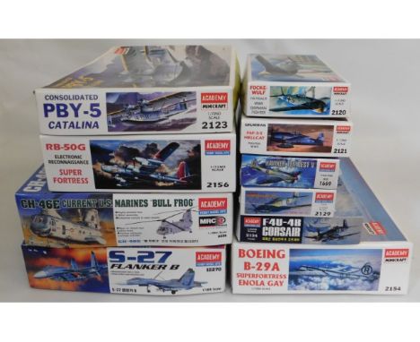 Ten boxed Academy 1:48 &amp; 1:72 scale model aircraft kits, present as unused &amp; complete