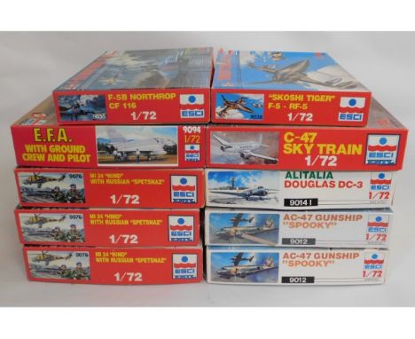 Ten boxed ESCI Ertl 1:72 scale model aircraft kits, present as unused &amp; complete