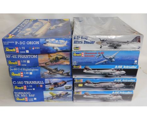 Ten boxed Revell 1:32, 1:48 &amp; 1:72 scale model aircraft kits, present as unused &amp; complete