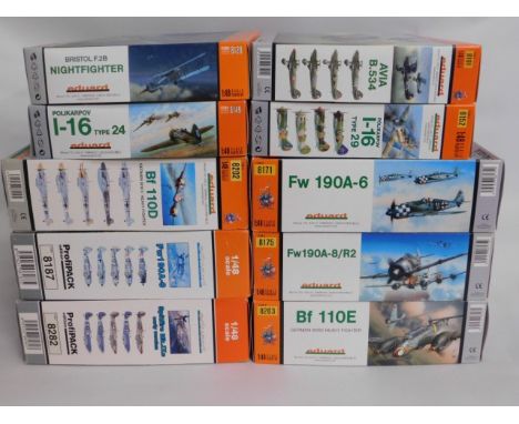 Ten boxed Eduard 1:48 scale model aircraft kits, present as unused &amp; complete