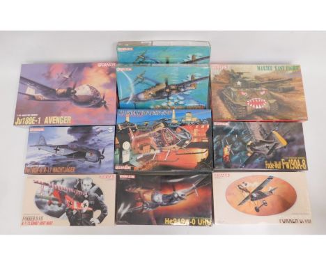 Ten boxed Dragon 1:48 &amp; 1:72 scale model aircraft kits, present as unused &amp; complete