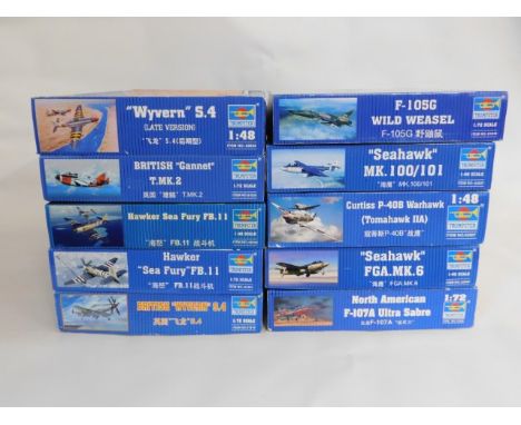 Ten boxed Trumpeter 1:48 &amp; 1:72 scale model aircraft kits, present as unused &amp; complete