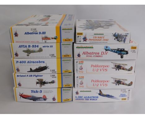 Ten boxed Eduard 1:48 &amp; 1:72 scale model aircraft kits, present as unused &amp; complete