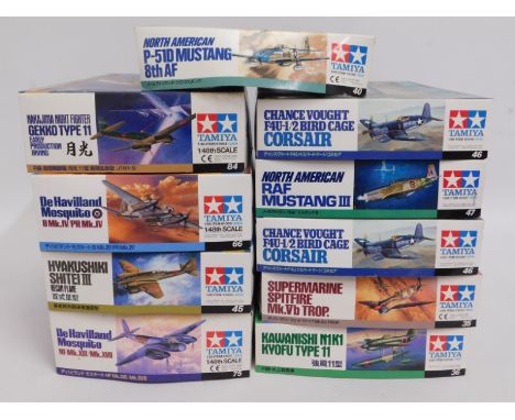 Ten boxed Tamiya 1:48 scale model aircraft kits, present as unused &amp; complete