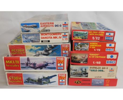 Nine ESCI Ertl &amp; one FM 1:48 &amp; 1:72 boxed scale model aircraft kits, present as unused &amp; complete