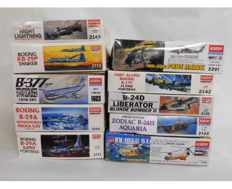 Ten boxed Academy 1:35, 1:48 &amp; 1:72 scale model aircraft kits, present as unused &amp; complete