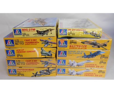 Ten boxed Italeri 1:72 scale model aircraft kits, present as unused &amp; complete