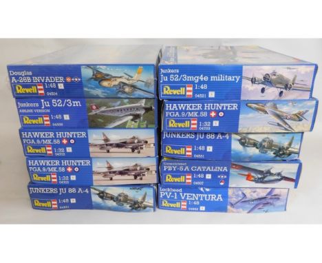 Ten boxed Revell 1:32 &amp; 1:48 scale model aircraft kits, present as unused &amp; complete