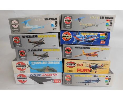 Ten boxed Airfix 1:72 scale model aircraft kits, present as unused &amp; complete