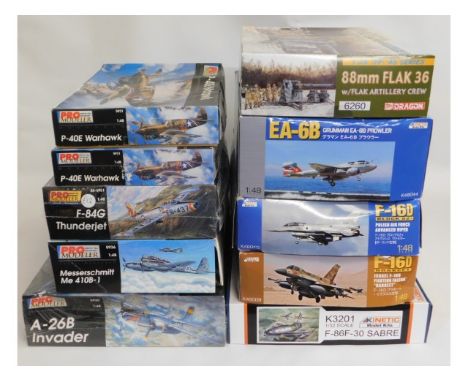 Ten boxed 1:32, 1:35 &amp; 1:48 scale model aircraft kits including Pro-Modeller, Kinetic &amp; Dragon, present as unused &am