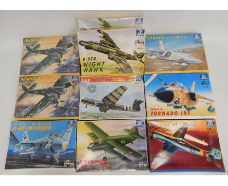 Ten boxed Italeri 1:48 &amp; 1:72 scale model aircraft kits, present as unused &amp; complete