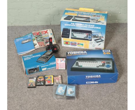 A boxed 1980's Toshiba HX-10 home computer kit including HX-10 home computer, data recorder and selection of accessories.