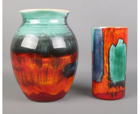 Two pieces of Poole pottery in the Gemstone pattern. To include medium classic vase. Height of tallest: 20.5cm.