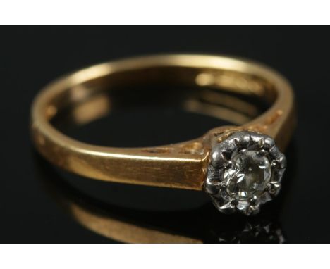 An 18ct gold illusion set moissanite ring, size J 1/2 2.3g