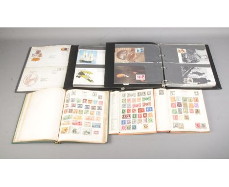 Three albums of first day covers including sailing ships, bi planes, trains, famous people, cricket etc with three partially 