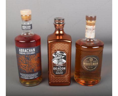 Three bottle of Scotch Whisky to include The Deacon, The Woodsman and Abrachan.