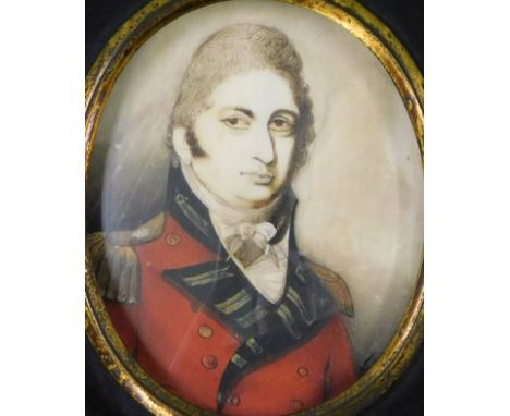 19thC portrait miniature. Military gentleman, watercolour, 6cm x 5cm.