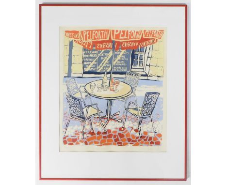 Sarah Hopkins (20thC). Le Cafe Beaune, coloured lithographic print, 12/20, signed, titled and dated 1998, 46cm x 39cm.