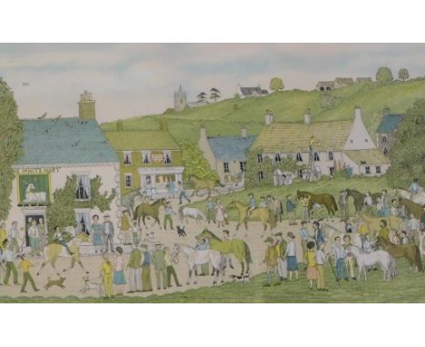 Vincent Haddelsey (1934-2010). Horse Fair, artist signed coloured lithograph XXI/XXXVI, dated Scothern June (19)85, 39cm x 57