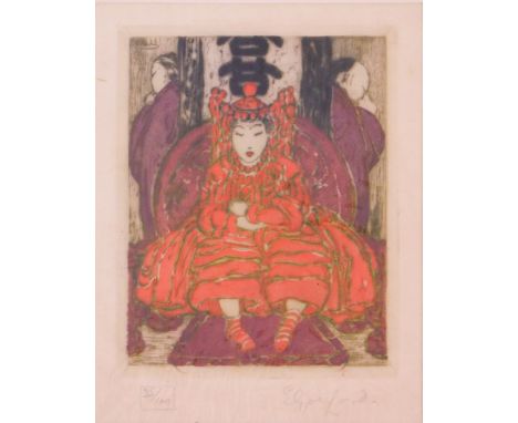 Elyse Ashe Lord (1900-1971). Alice in Wonderland, coloured etching, signed and numbered 35/100, 19cm x 15cm.