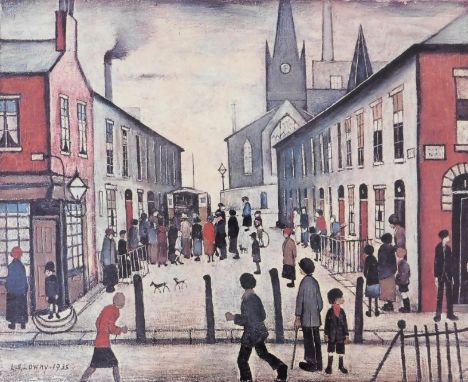 Laurence Stephen Lowry (1887-1976). The Fever Van, artist signed coloured print, Guild stamp H.J.B., 44.5cm x 53cm.Label vers