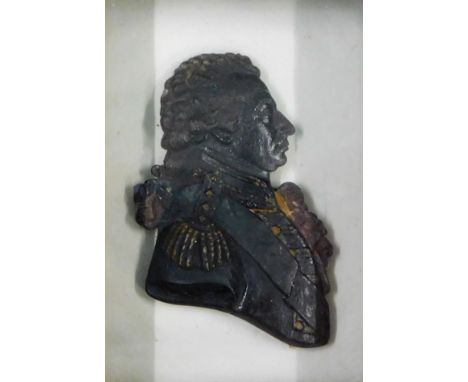 Portrait Silhouette. Admiral Sir John Jervis - Earl of St. Vincent (1735-1823), painted wax relief (?), 7cm high.Label verso 