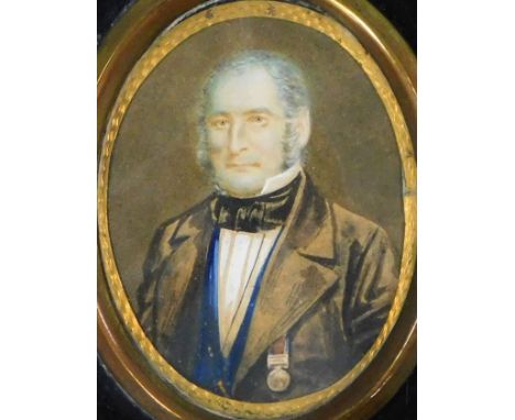 19thC portrait miniature. Lieut John Armstread Braddell, 36th foot, watercolour, titled verso, 5.5cm x 4cm.
