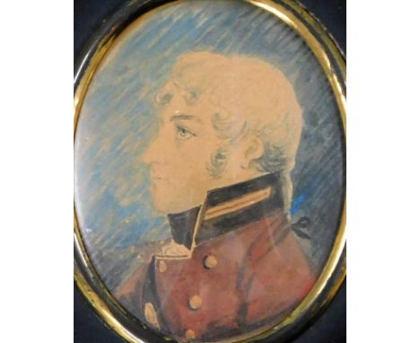 19thC portrait miniature. Miltary gentleman, watercolour, dated 1872 verso, 7cm x 5.5cm.