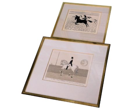 Vincent Haddelsey (1934-2010). Wild horse, etching, signed, 17cm x 21.5cm and another dressage horse and rider (2).