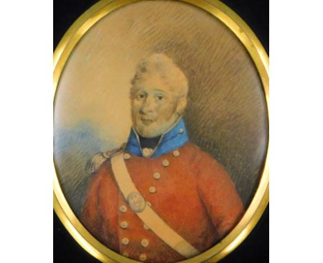 19thC portrait miniature. Uncle William Gaskill, probably Lieutenant William Gaskill, Third Royal Lancashire Militia, c.1801,